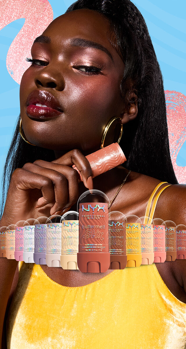 La nouveaute NYX PM : l'highlighter buttermelt stick, disponible en 14 teintes. 