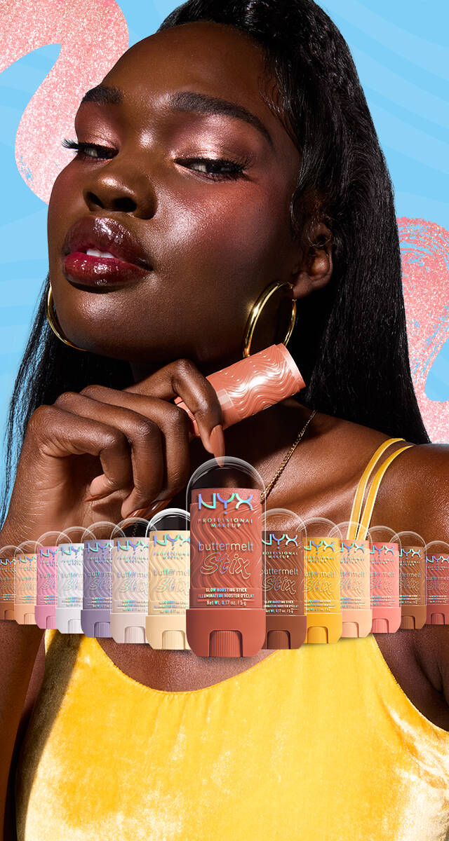 La nouveaute NYX PM : l'highlighter buttermelt stick, disponible en 14 teintes.