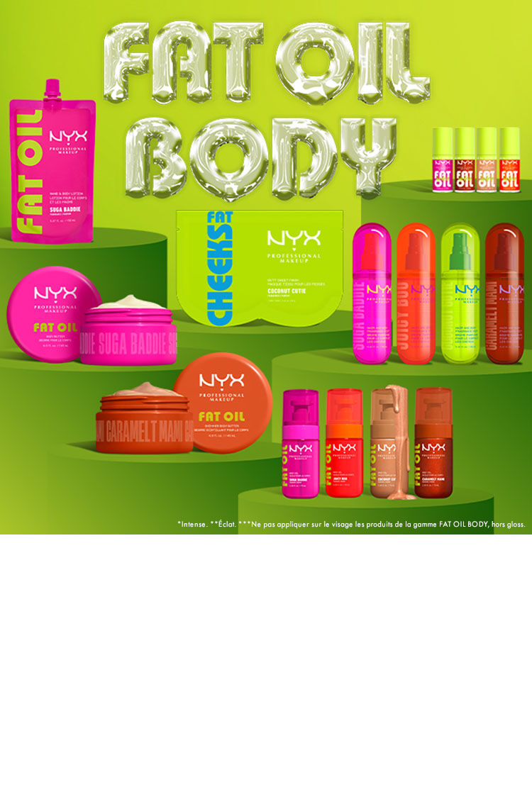 NYX Professional Makeup Fat Oil Body Collection product lineup.