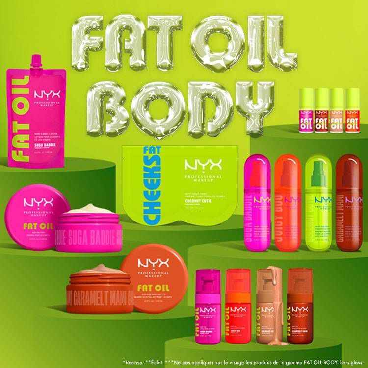NYX Professional Makeup Fat Oil Body Collection product lineup.