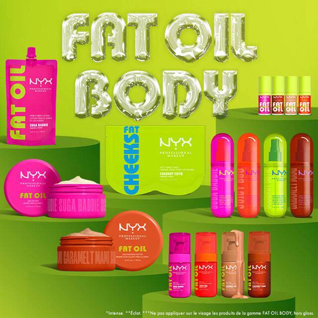 NYX Professional Makeup Fat Oil Body Collection product lineup.