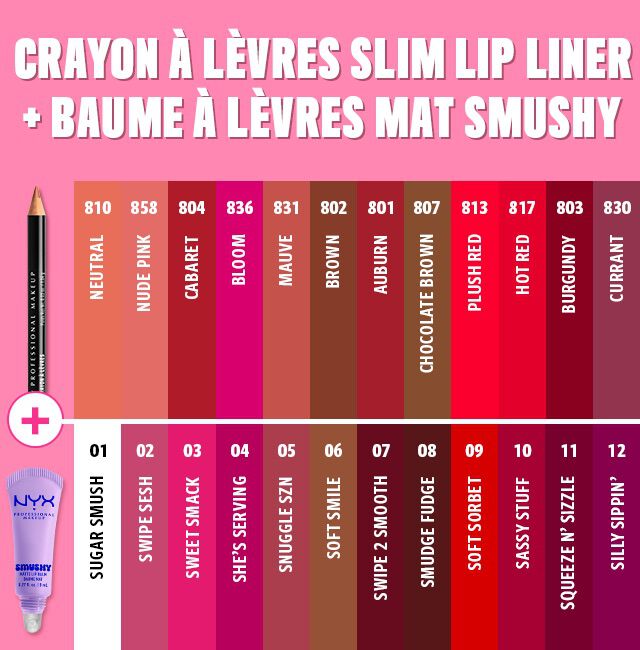 Realisez un combo levres en associant le Crayon a levres Slim Lip Liner et le Baume a levres mat Smushy