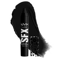 NYX Professional Makeup Party Animals SFX Face & Body Paint Stick in Night Crawler, a black paint stick shown with a black paint swatch.