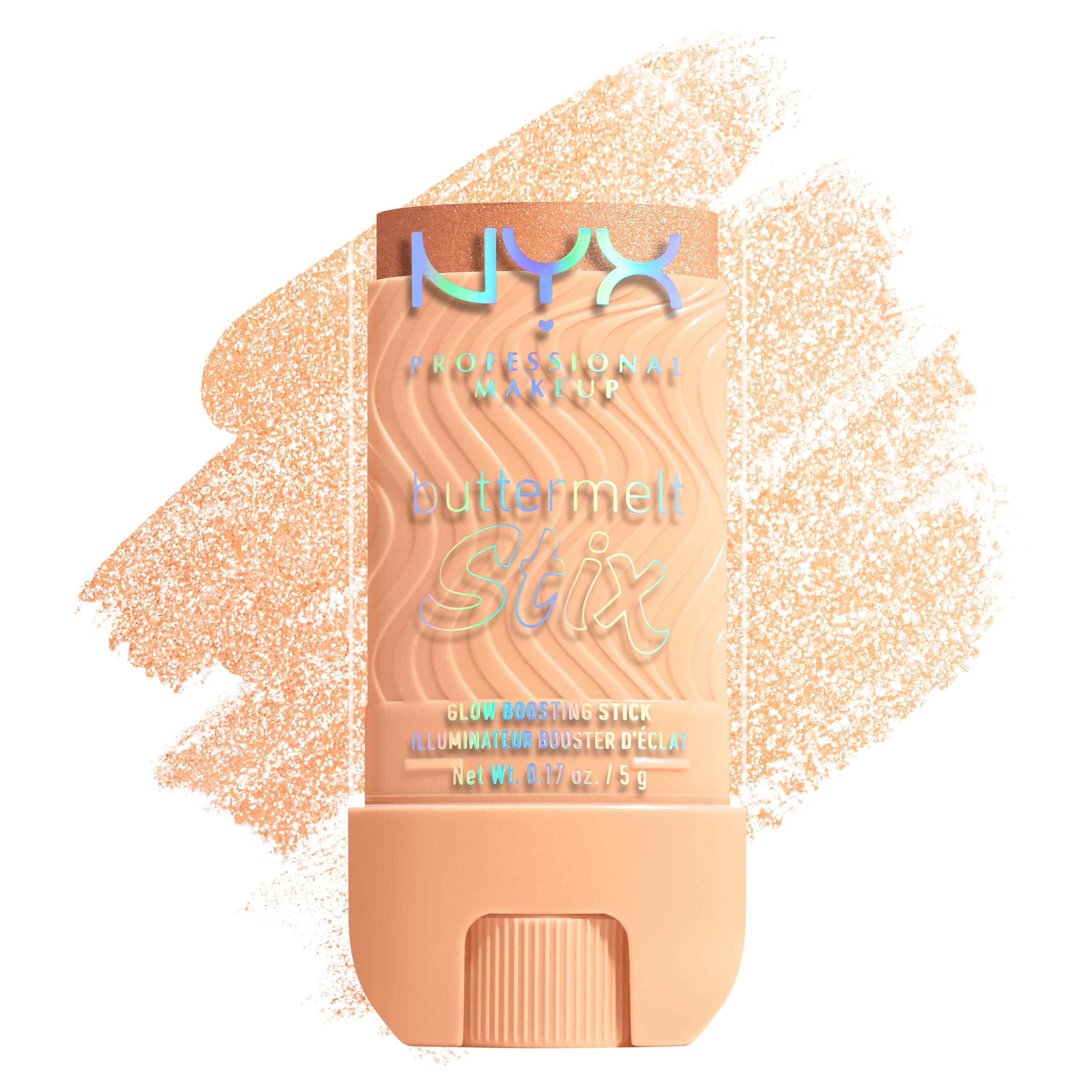 Buttermelt Stix packshot solider show on top of product swatch in shade 08 Let Me Melt