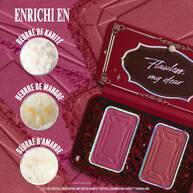 The opened 'NYX Professional Makeup Bridgerton Blush Duo', with three circles indicating key ingredients: Shea Butter, Mango Butter, and Almond Butter, emphasizing a 'Rich Formula' in shade 01 Wallflower