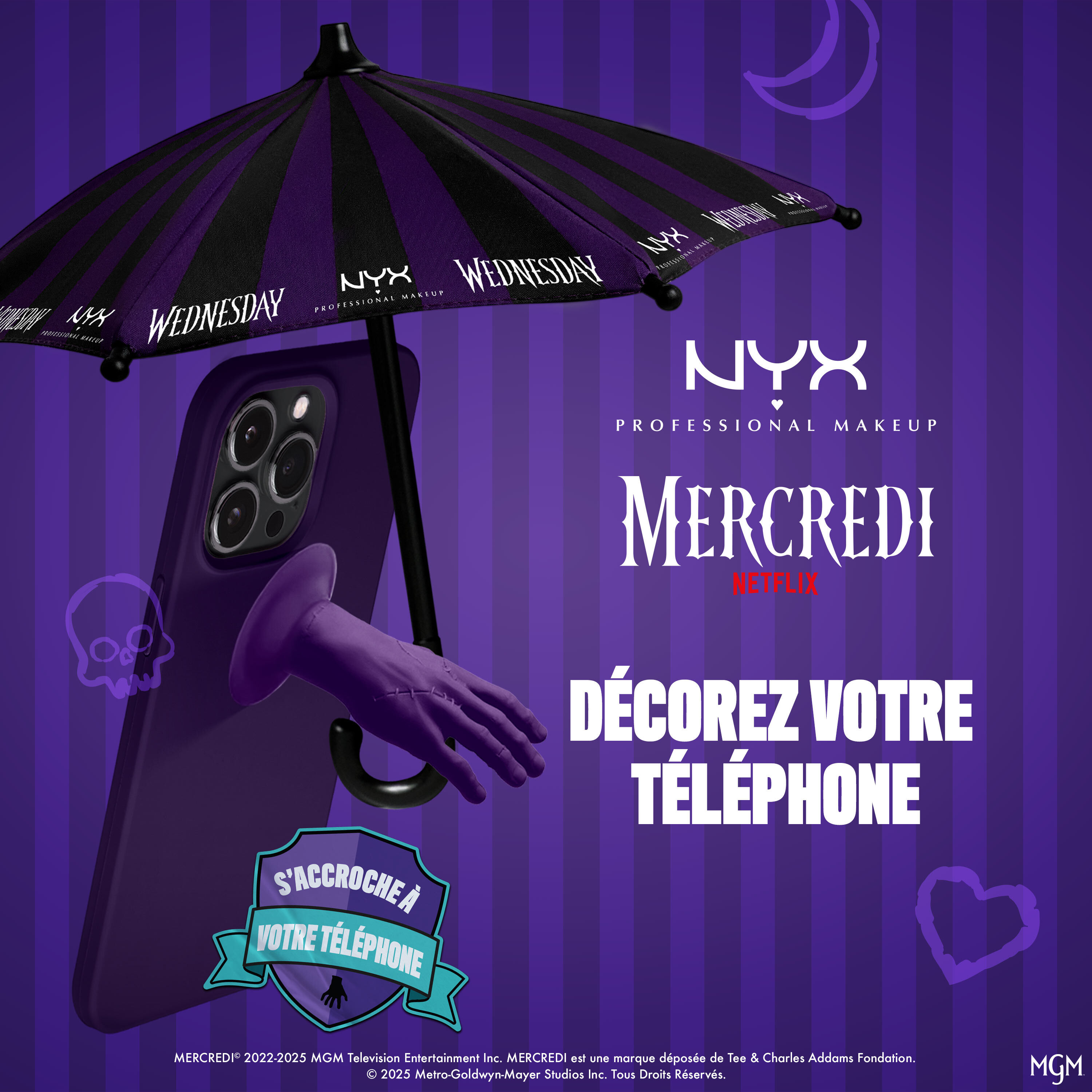NYX Professional Makeup x Mercredi, Mini Parapluie pour Telephone
