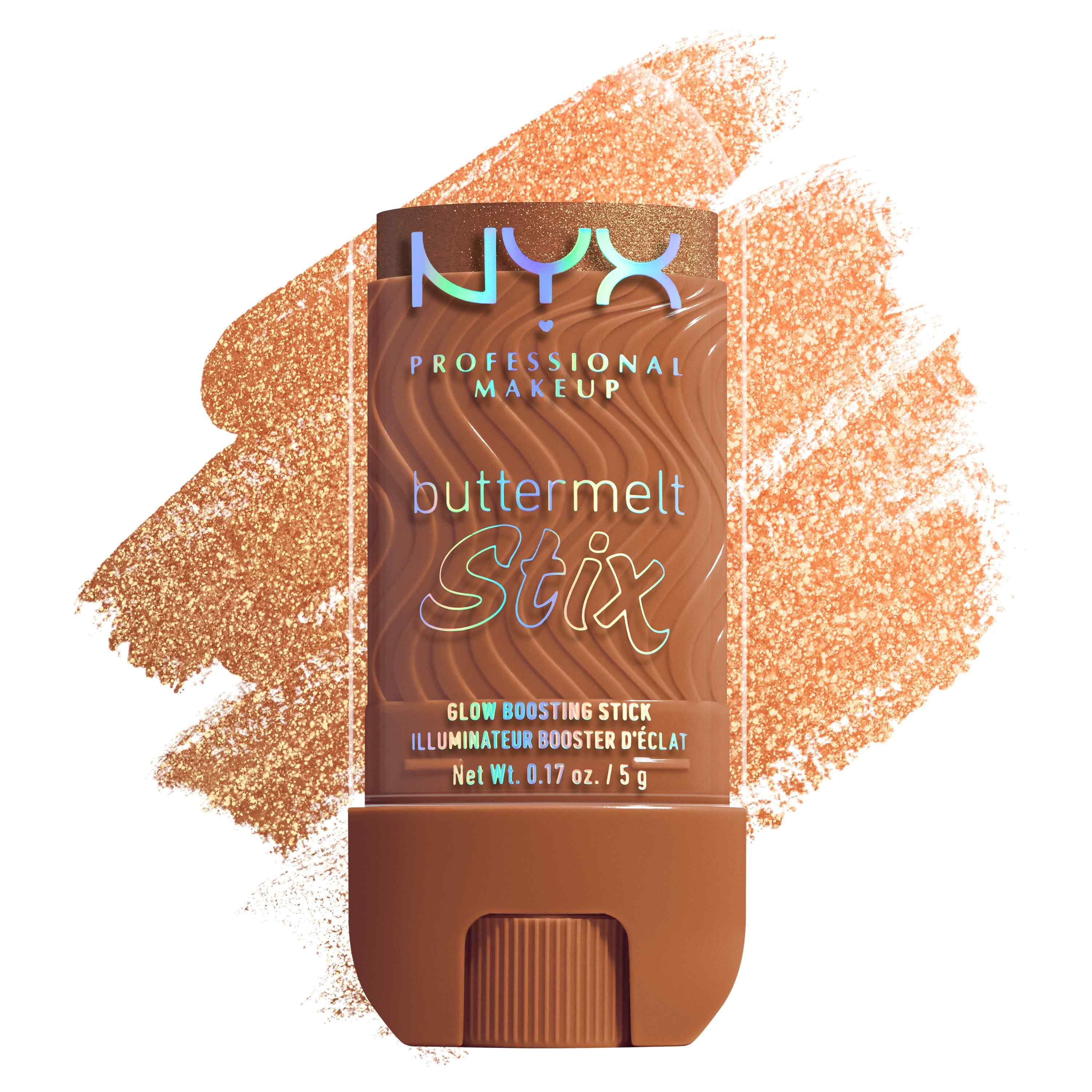 Buttermelt Stix packshot solider show on top of product swatch in shade 11 Melt You Later