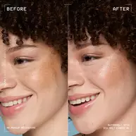 A side view of a model's face showing before and after results of using Buttermelt Stix in shade 01 Big Melt Energy