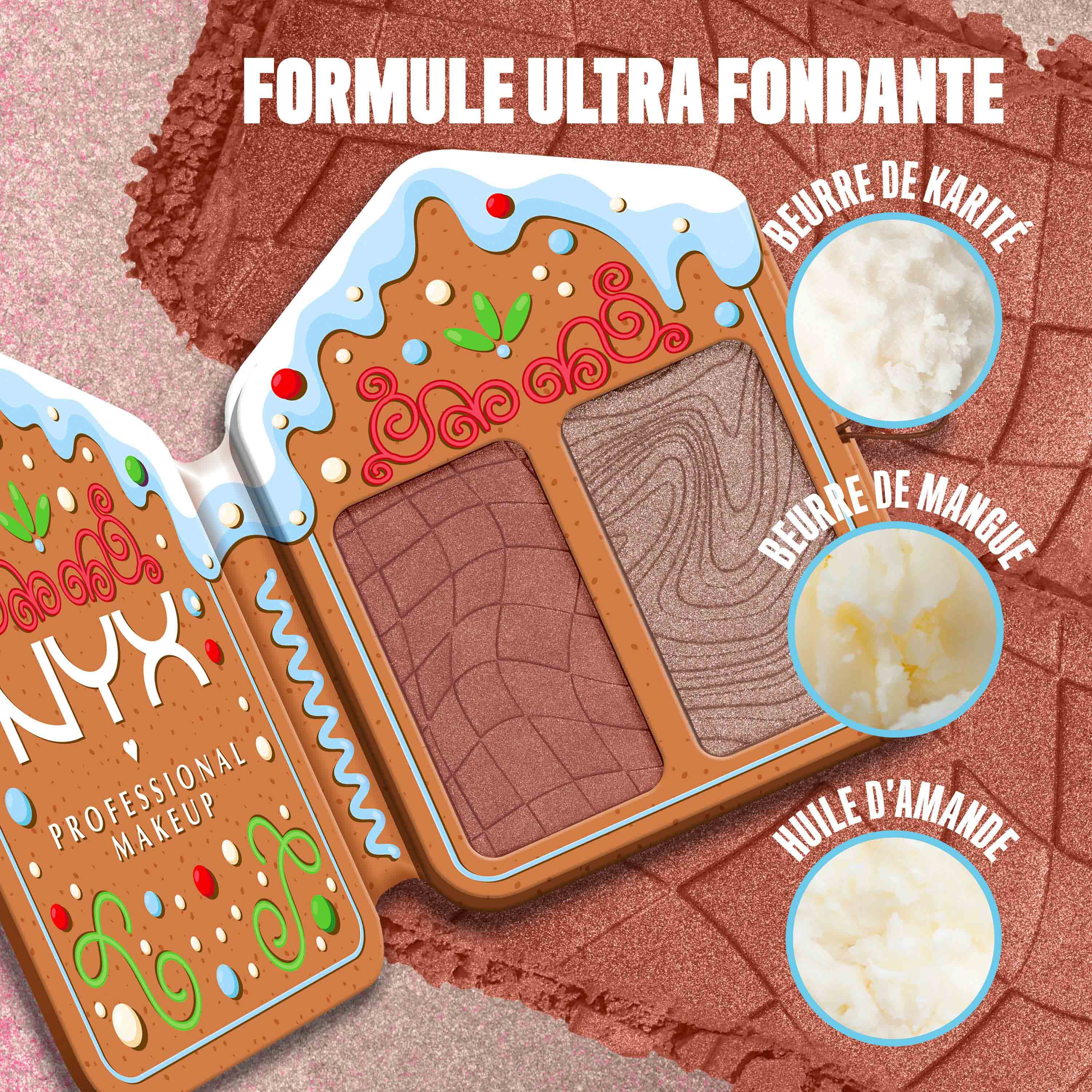 Displays an open "Buttermelt Face Palette" and highlights key ingredients like "SHEA BUTTER," "MANGO BUTTER," and "ALMOND BUTTER" under the heading "BUTTER RICH FORMULA" in Buttermelt Face Palette shade 02 Deep